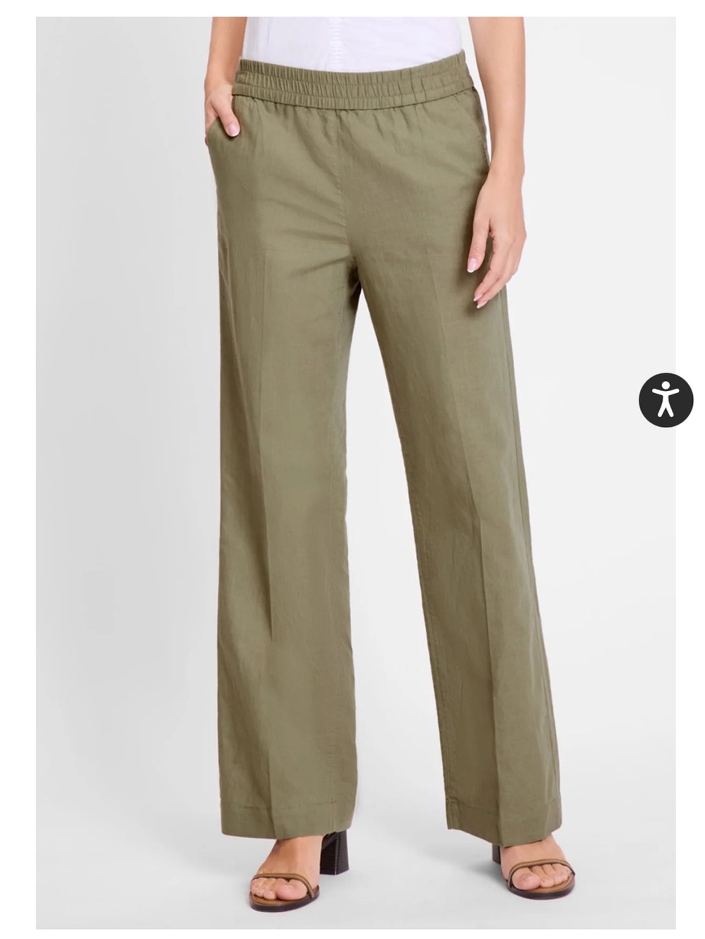 Olsen 100% Linen Anna Wide Leg Pull On Pants - Olive